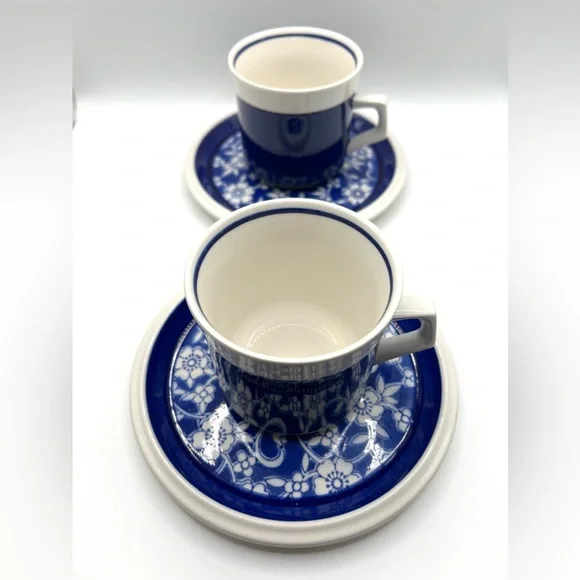 Set of 2 VTG Mikasa Japan Light'n Lively Blue Bonnet Ironstone Cups & Saucers